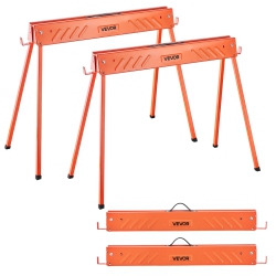 VEVOR 2 Pack Saw Horses, Folding Work Horses, 660 Lbs Load Capacity Sawhorse \w Heavy Duty Legs, All-Metal Portable Saw Horse \w Non-Slip Foot Pads