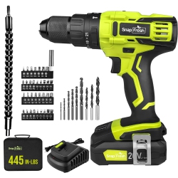 SNAPFRESH 20V Cordless Impact Drill 445 In-Lbs Torque 2-Speed, 1/2" Quick-Change Chuck And 2.0Ah Battery & Fast Charger Included
