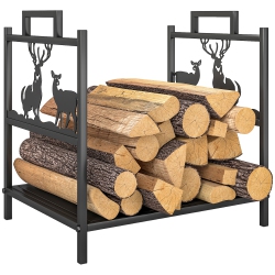 OUTSUNNY Firewood Rack Outdoor, Decorative Heavy Duty Log Stand With Handles, Indoor Outdoor Wood Storage Holder for Fireplace, 16.7" X 13.2" X 16.9