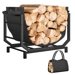 OUTSUNNY Firewood Rack Outdoor, Heavy-Duty Log Holder \w Log Tote Bag for Fireplace, Indoor Outdoor Fire Wood Storage Rack \w Handles, 110 Lbs