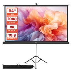 VEVOR 84 Inch Projector Screen \w Stand, 160° Wide Angle Indoor Outdoor Projection Screen, 16:9 4K HD Wrinkleless Portable Tripod Screens \w Carry