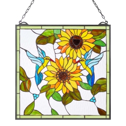 VEVOR 20 X 20 In Stained Glass Window Panel, Tiffany Style Hanging Transom Window Panel \w Chain, Large Vertical Rectangle Stain Glass, Vintage