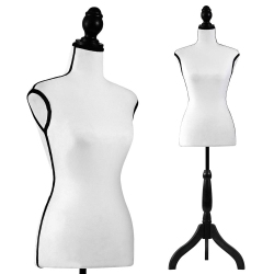 SERENELIFE Female Mannequin, Hanging Fashion Torso Display Form Mannequin \w Hook, Adjustable Tripod Stand, Glossy White, for Sweaters, T-Shirts