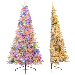 COSTWAY 7 Ft Half Artificial Pre-Lit Xmas Christmas Tree With 852 Branch Tips & 240 Led Lights 9 Modes 4-Level Brightness & Timer
