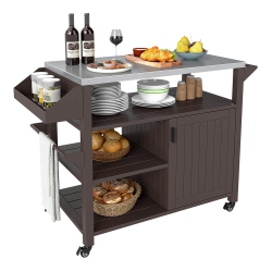 COSTWAY Outdoor Grill Cart Movable Prep Table With Storage Cabinet Shelves for Bbq