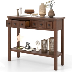 COSTWAY Console Table 38" Narrow Accent Sofa Table With 2 Drawers & Bottom Storage Shelf