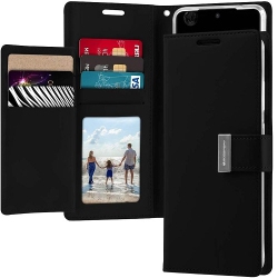 GOOSPERY Topsave Rich Max(5) Card Slot Leather Folio Wallet Flip Case for Iphone 17 6.3-Inch In Black
