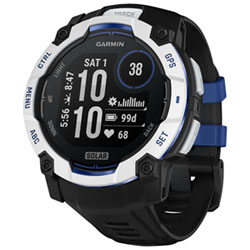 Garmin Instinct 3 Solar 50mm Bluetooth Multisport Smartwatch - White/Black/Bolt Blue Silicone Band