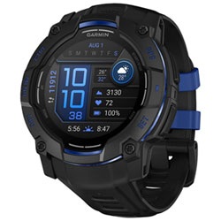 Garmin Instinct 3 AMOLED 50mm Multisport Smartwatch - Black/Bolt Blue Silicone Band