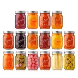 NUTRICHEF 16 OZ Mason Jars - 16PC Glass Jar \w Lid, Airtight Screw Lids, Storage Glass Jars for Overnight Oats, Fruits, Jams, Drink Favors, Spice