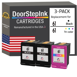 DOORSTEPINK Brand for HP 61 2 / 1 Color 3-Pack Remanufactured In The Usa Ink Cartridges In Black