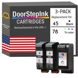 DOORSTEPINK Brand for HP 45 2 / 78 1 Color 3-Pack Remanufactured In The Usa Ink Cartridges In Black