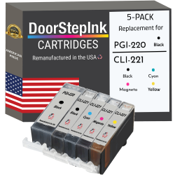 DOORSTEPINK Brand for Canon 1 Pgi-220 / Cli-221 1 And 3 Colors Remanufactured In The Usa Ink Cartridges 5-Pack In Black