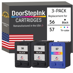 DOORSTEPINK Brand for HP 56 2 / 57 1 Color 3-Pack Remanufactured In The Usa Ink Cartridges In Black