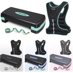SAKAE Aerobics Step Platform Set With Weighted Vest & Measuring Tape, Adjustable Height 2 Level Risers Workout Step Trainer With Non-Slip Surface