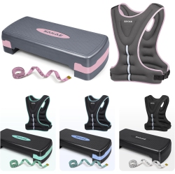 SAKAE Aerobics Step Platform Set With Weighted Vest & Measuring Tape, Adjustable Height 2 Level Risers Workout Step Trainer With Non-Slip Surface