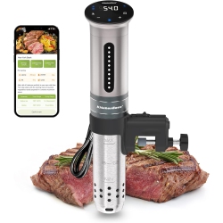 KITCHENBOSS Wifi Sous Vide Cooker: 1100 Watts Thermal Immersion Circulator Cookers, Smart Slow Cooker App Included, Cooking Machine (Silver)