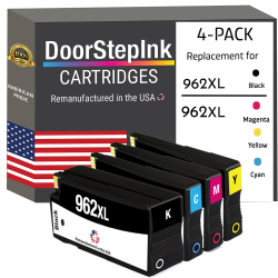 DOORSTEPINK Brand for HP 962Xl 1 / 962Xl 3 Color 4-Pack Remanufactured In The Usa Ink Cartridges In Black