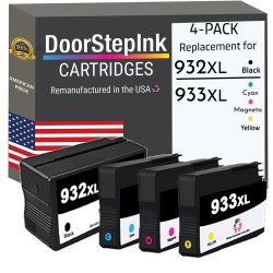 DOORSTEPINK Brand for HP 932Xl 1 / 933Xl 3 Color 4-Pack Remanufactured In The Usa Ink Cartridges In Black