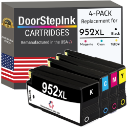 DOORSTEPINK Brand for HP 952Xl 1 / 3 Color 4-Pack Remanufactured In The Usa Ink Cartridges In Black