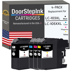 DOORSTEPINK Brand for Brother Lc103Bk Xl High Yield / Lc105 3 Colors Xxl Super High Yield 4-Pack Remanufactured In The Usa Ink Cartridges In Black