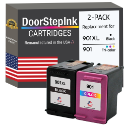 DOORSTEPINK Brand for HP 901Xl / 901 Tri-Color Combo Pack Remanufactured In The Usa Ink Cartridges In Black