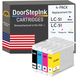 DOORSTEPINK Brand for Brother Lc51 1 / 3 Color Remanufactured In The Usa Ink Cartridges 4-Pack In Black