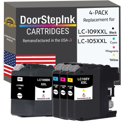DOORSTEPINK Brand for Brother Lc109Bk Xxl / Lc105 Xxl 3 Color Super High Yield 4-Pack Remanufactured In The Usa Ink Cartridges In Black
