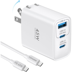 LDAS ELECTRONICS 45W USB-C Charger Block, 3 Ports Gan Wall Charger Foldable Compact Type-C Fast Charging for Iphone 16/16 Pro/16 Pro Max/15 Pro/14