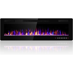 COWSAR 60" Electric Fireplace, Recessed Or Wall-Mounted, Ultra-Thin 750/1500W Heater, Remote & Timer, Adjustable Flame Colors & Speed (12 Colors, 5