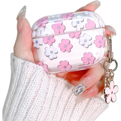 CHSSHA00 Airpod Pro 2 Case \w Keychain, Cute Cartoon Flower Pattern Design \w Floral Keychain, Soft Tpu Shockproof Protective Case for Airpod Pro 2-