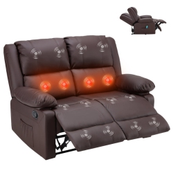 AECOJOY Reclining Loveseat With Massage&heat Function, Modern Recliner Loveseat Sofa 2-Seater With Side Pockets In Brown
