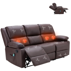 AECOJOY Reclining Loveseat With Massage&heat Function, Modern Recliner Loveseat Sofa 3-Seater With Side Pockets In Brown