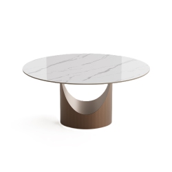 POVISON Hobart - Round Glossy Sintered Stone Dining Table 59" With And Gold In White