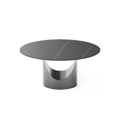 POVISON Hobart - Round Matte Sintered Stone Dining Table 51" With And Gunmetal In Black