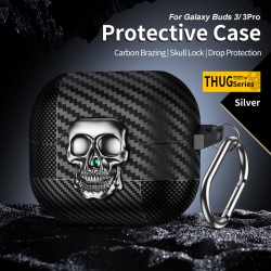 THE WAY Carbon Fiber Skull Pattern Galaxy Buds 3/3 Pro Earphone Case for Samsung Earphones, Soft Case, Personalized Buds 3/3 Pro - Silver, \w A Thug