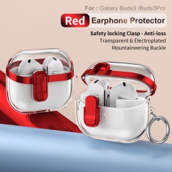 THE WAY Simple Electroplated Lock Galaxy Earphone Case, Compatible \w Buds 3/3 Pro Earphones, Cola Red, Equipped \w A High-Transparent Electroplated