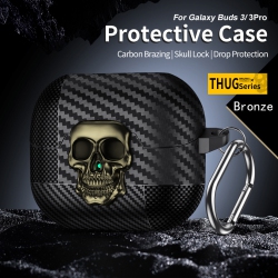 THE WAY Carbon Fiber Skull Pattern Galaxy Buds 3/3 Pro Earphone Case for Samsung Earphones, Soft Case, Personalized Buds 3/3 Pro - Bronze, \w A Thug
