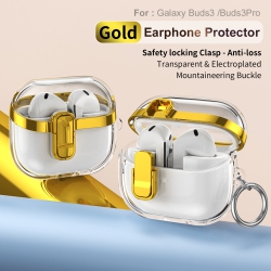 THE WAY Simple Electroplated Locking Galaxy Earphone Case, Compatible \w Buds 3/3 Pro Earphones, Yellow, \w High-Transparent Electroplated Locking