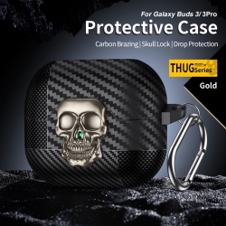 THE WAY Carbon Fiber Skull Pattern Galaxy Buds 3/3 Pro Earphone Case for Samsung Earphones, Soft Case, Personalized Buds 3/3 Pro - Gold, \w A Thug