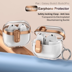 THE WAY Simple Electroplated Lock Galaxy Earphone Box, Compatible \w Buds 3/3 Pro Earphones Gold, Equipped \w High-Transparent Electroplated Lock And