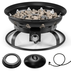 GYMAX 21 Inch Diameter Propane Gas Fire Pit Patio Portable Fire Bowl W/ Cover Igniter
