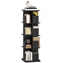 HOMCOM 4 Tier Rotating Bookshelf Tower, 360° Revolving Bookcase, Corner Standing Display Book Shelf Organizer for Small Space, Living Room