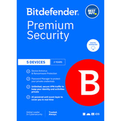 Bitdefender Premium Security Individual (PC/Mac/iOS/Android) - 5 Device - 1 User - 2 Year - Digital Download - Only at Best Buy