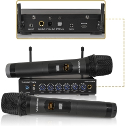SOUND TOWN 100 Channels Wireless Microphone Karaoke Mixer System \w 2 Metal Handheld Microphones, Optical (Toslink), Aux, for Smart Tv, Home