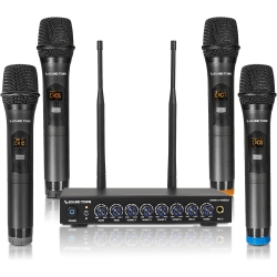 SOUND TOWN 200 Channels Wireless Microphone Karaoke Mixer System, \w 4 Metal Handheld Microphones, Optical (Toslink), Aux, for Smart Tv, Home