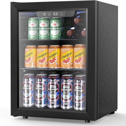 COWSAR 68-Can Beverage Refrigerator – Compact 1.7 Cu.ft Mini Fridge \w Glass Door, Freestanding Design And Temperature Control for Beer, Wine, And