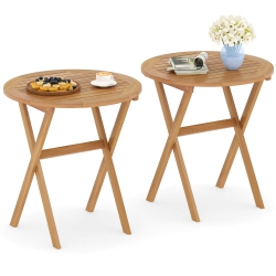 COSTWAY Outdoor Side Table With Slatted Tabletop & X-Shaped Structure Coffee Table