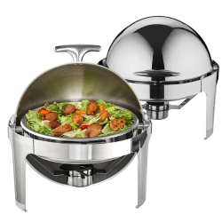 VEVOR Dt-C1101 Roll Top Chafing Dish Buffet Set, 6 Qt 2-Pack Stainless Steel Chafer \w Full Size Pans, Round Catering Server \w Lid, Water Pan