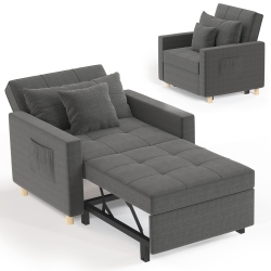 AECOJOY 36" Sleeper Chair, Convertible Chair Bed for Adults, 3-In-1 Pull Out Sofa Chair, Modern In Grey